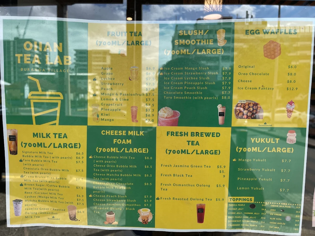 Menu, Ohh Tea Bubble Tea & Desserts