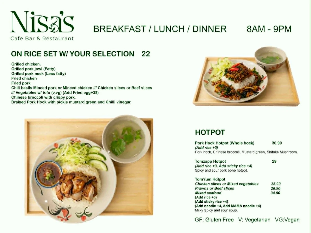 Menu, Nisa's Cafe Bar & Restaurant (Nisa’s Thai Street Food)