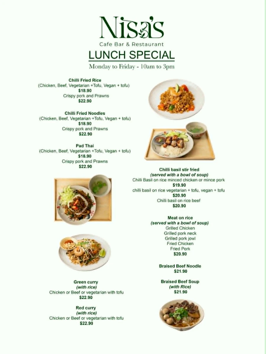 Menu, Nisa's Cafe Bar & Restaurant (Nisa’s Thai Street Food)