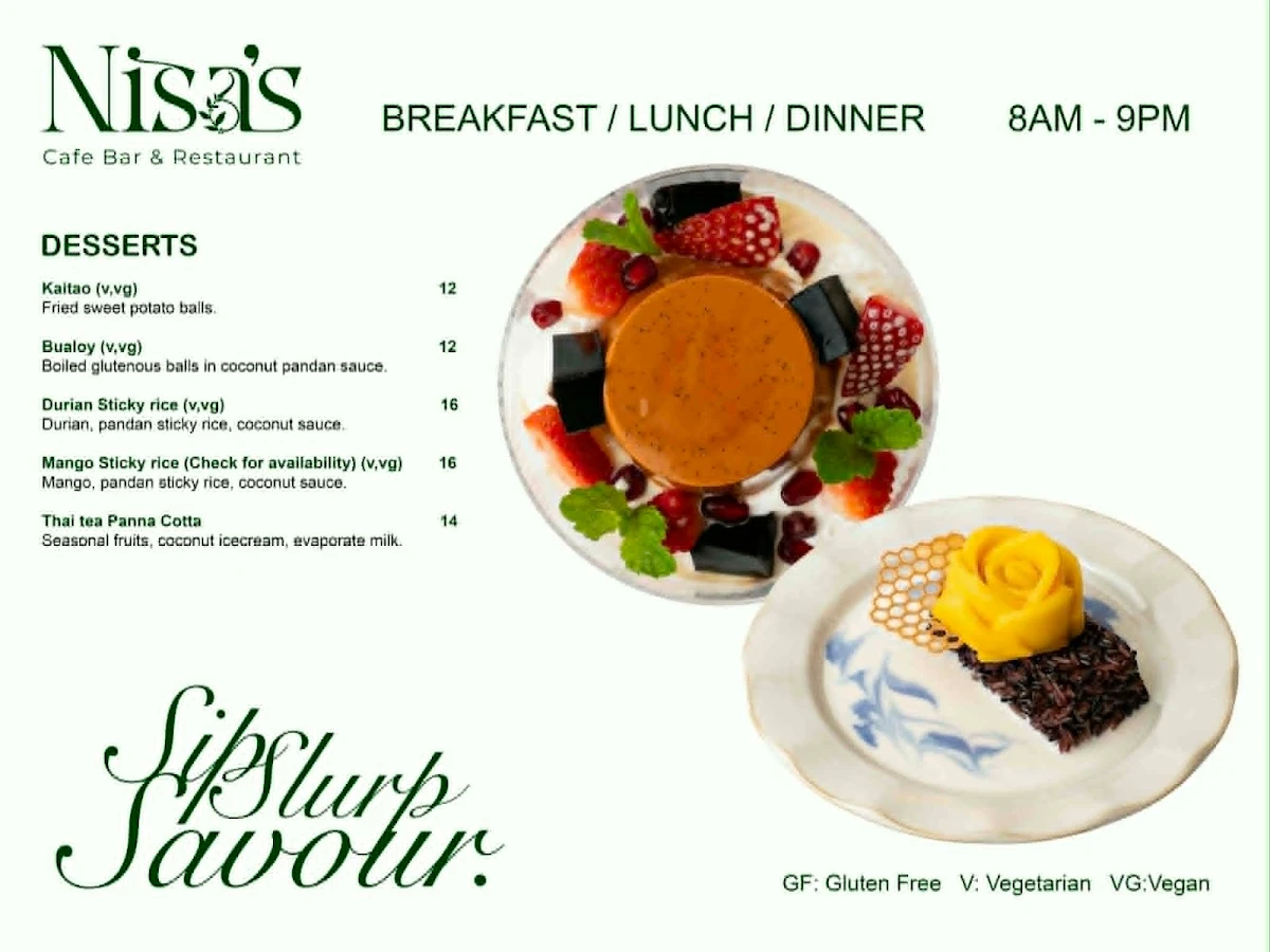 Menu, Nisa's Cafe Bar & Restaurant (Nisa’s Thai Street Food)