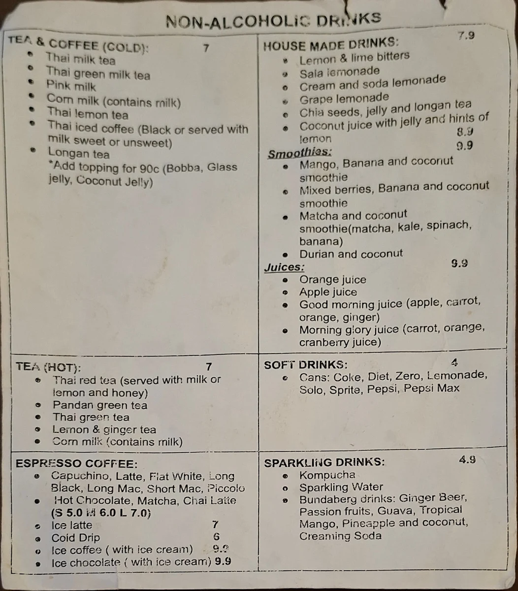 Menu, Nisa's Cafe Bar & Restaurant (Nisa’s Thai Street Food)