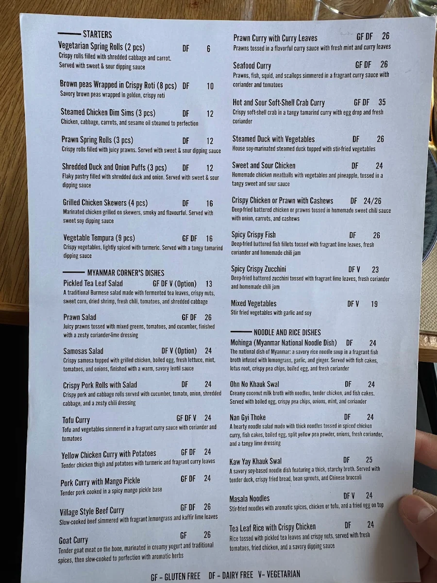 Menu, Myanmar Corner