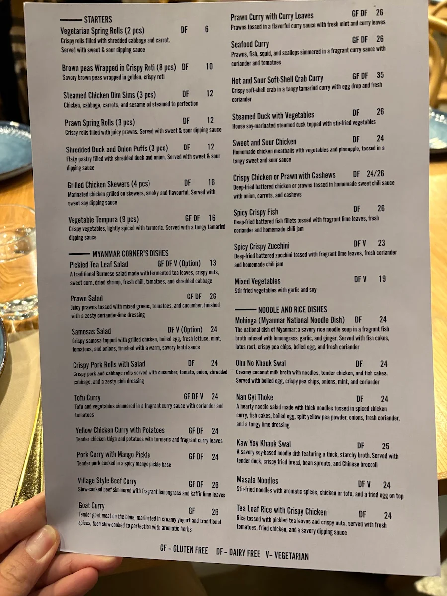 Menu, Myanmar Corner