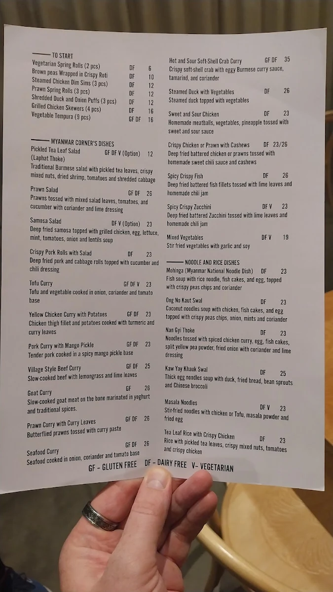 Menu, Myanmar Corner