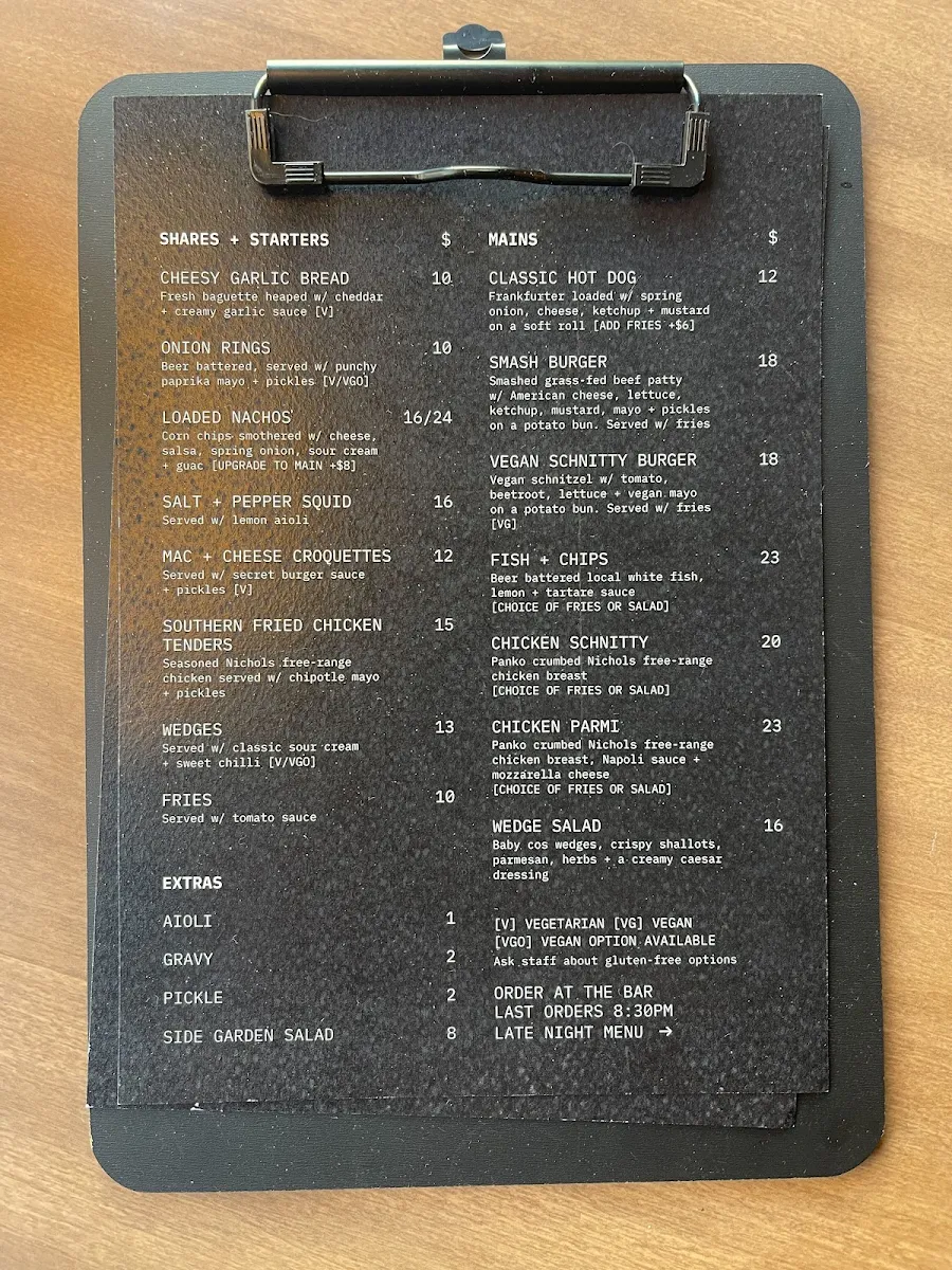 Menu, Altar Bar