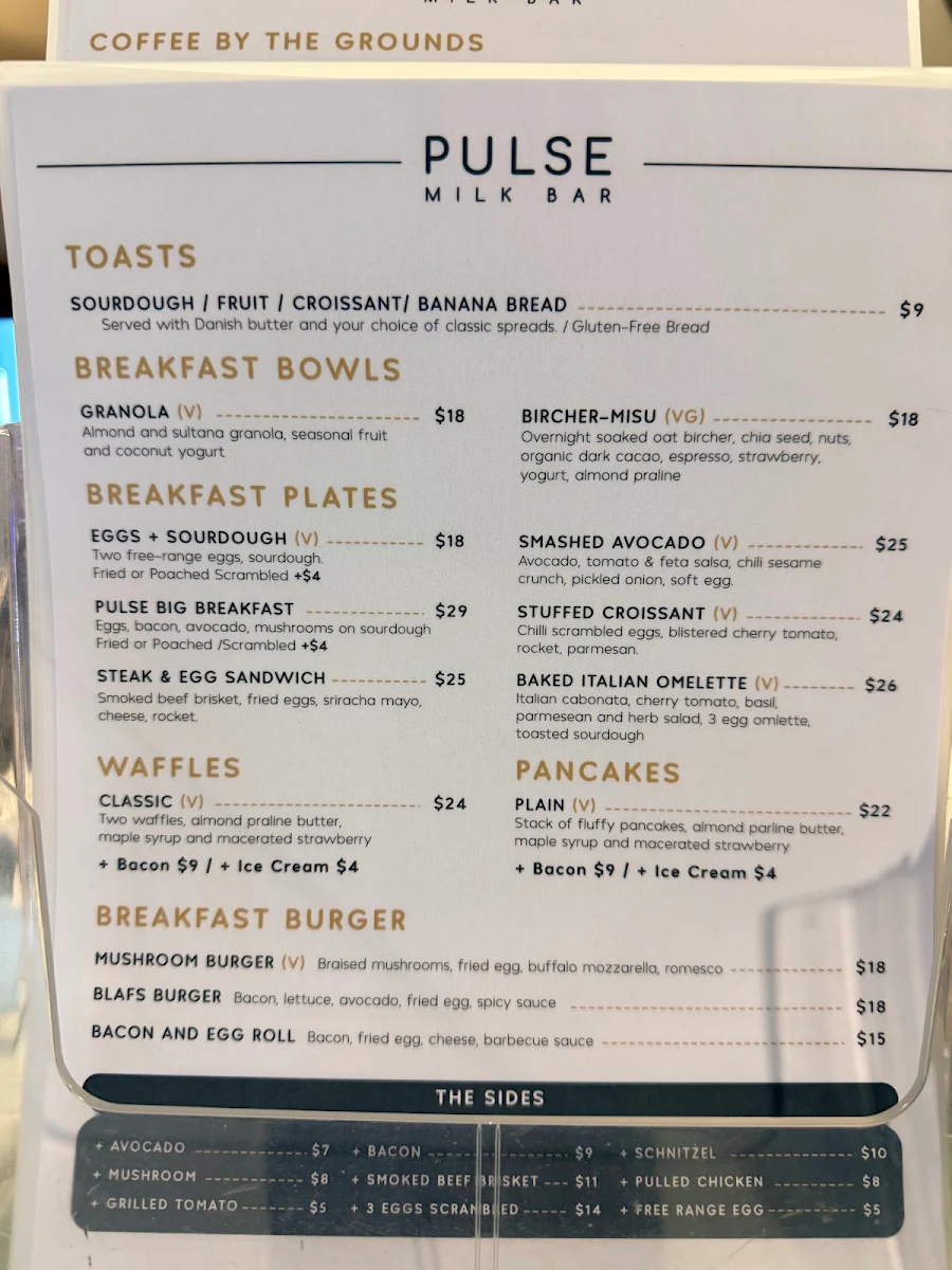 Menu, Pulse Milk Bar