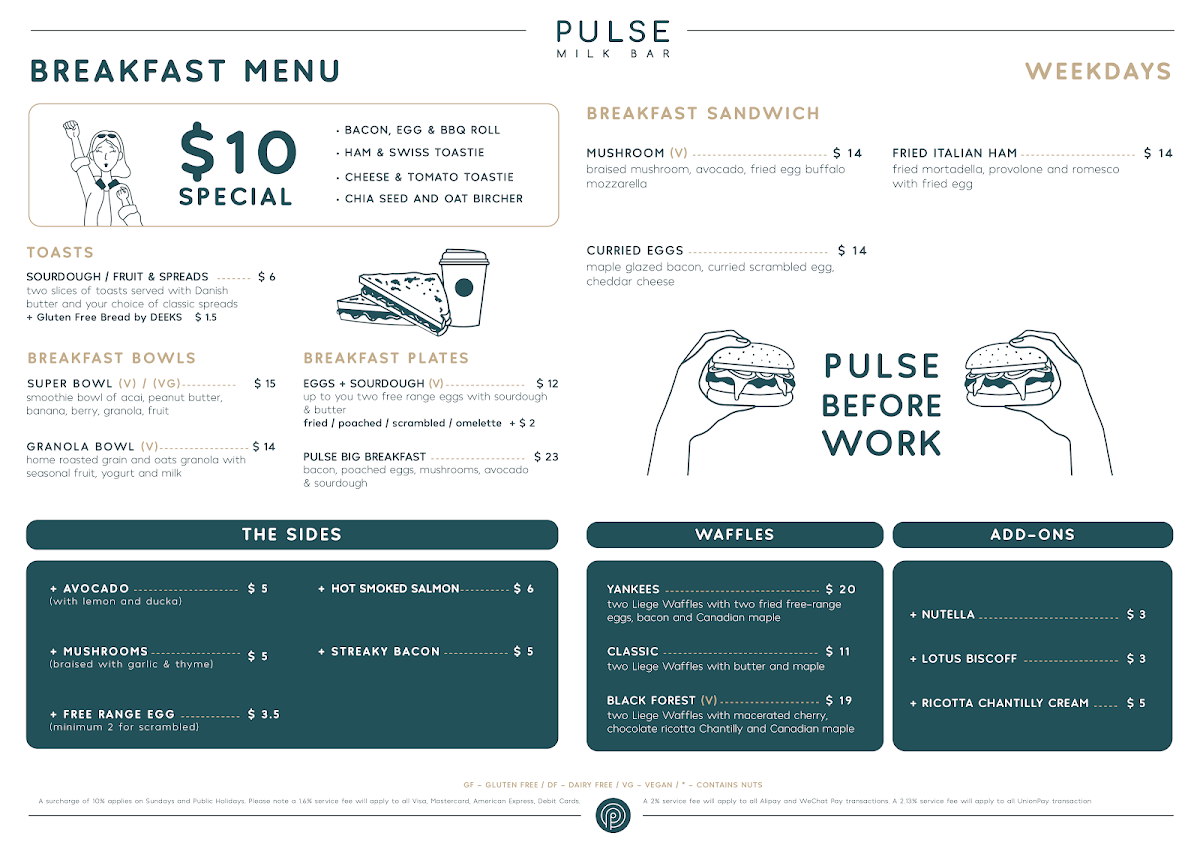 Menu, Pulse Milk Bar