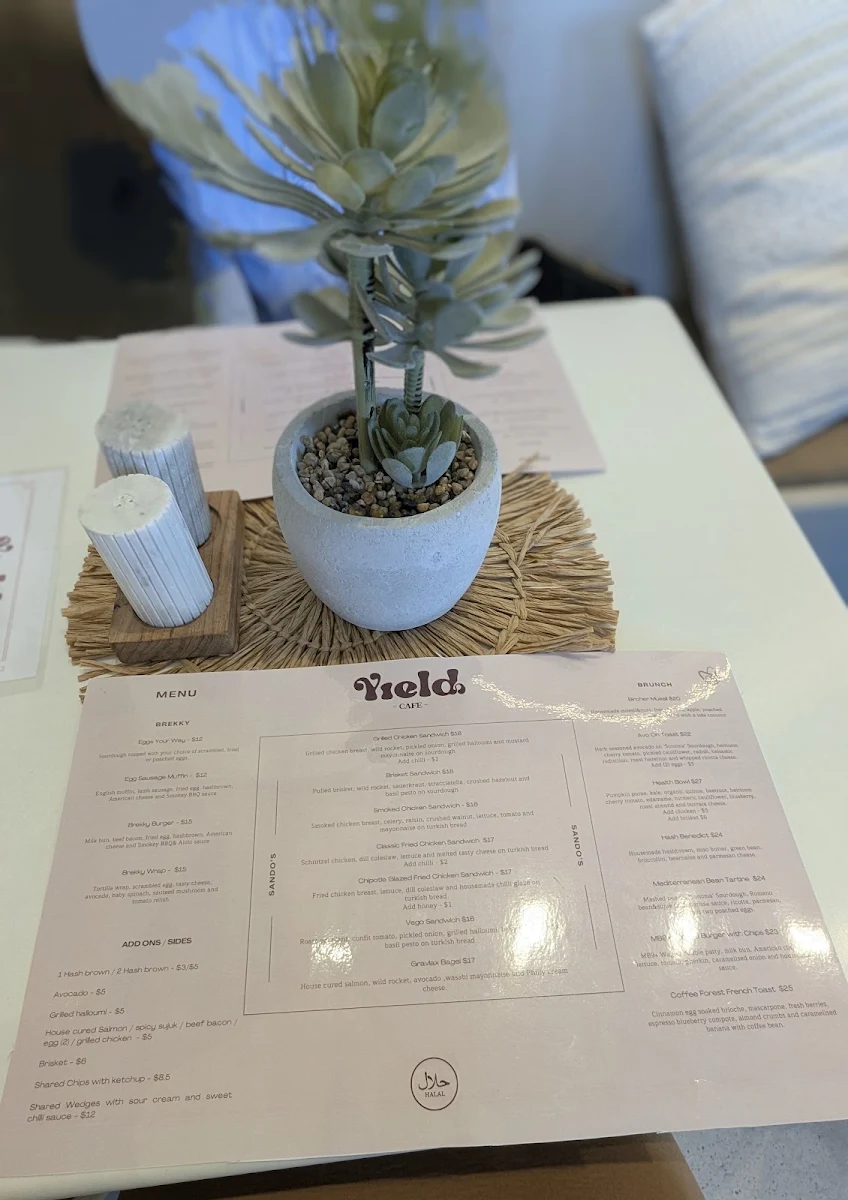 Menu, Yield Cafe