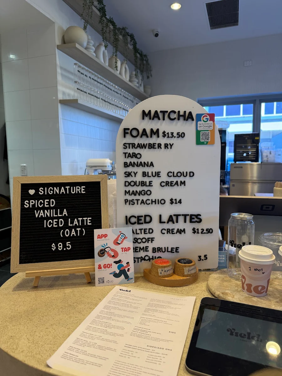 Menu, Yield Cafe