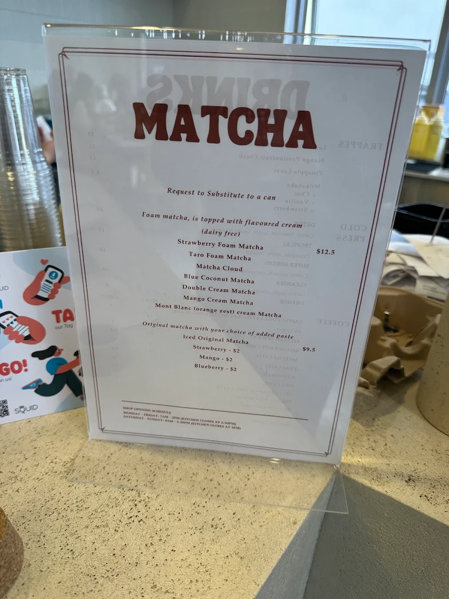 Menu, Yield Cafe