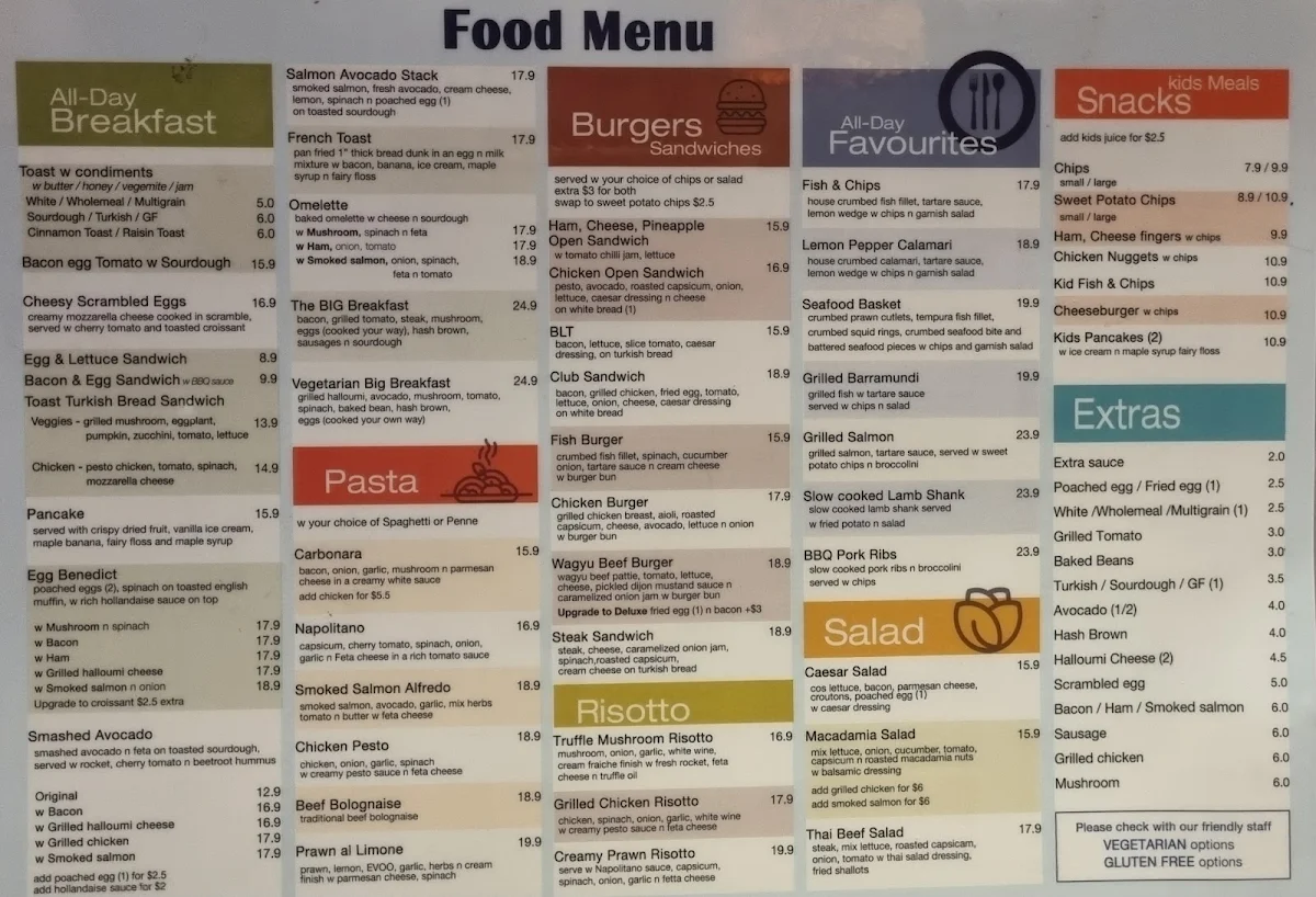 Menu, Rosetta Sunsmile Cafe
