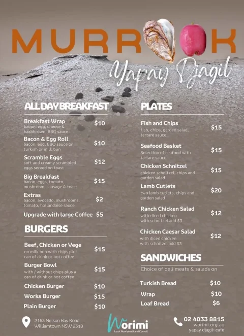 Menu, Murrook Cafe