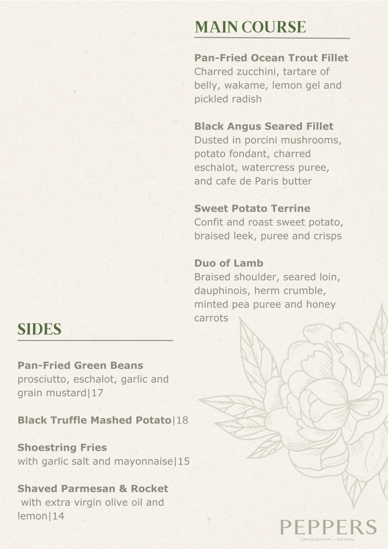 Menu, Hickory's Restaurant & Bar