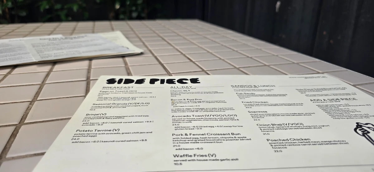 Menu, Side Piece Deli