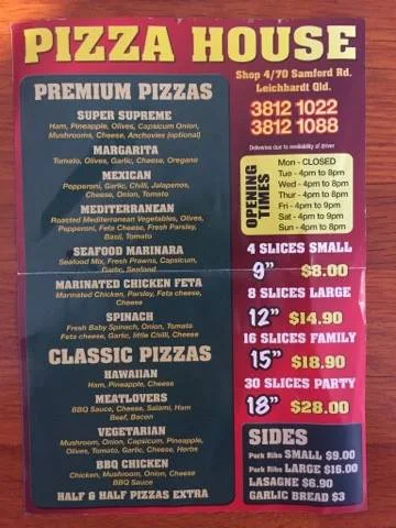Menu, Pizza House
