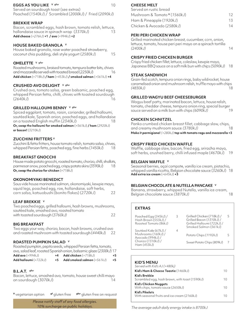 Menu, Leaf Cafe & Co Emerton Village