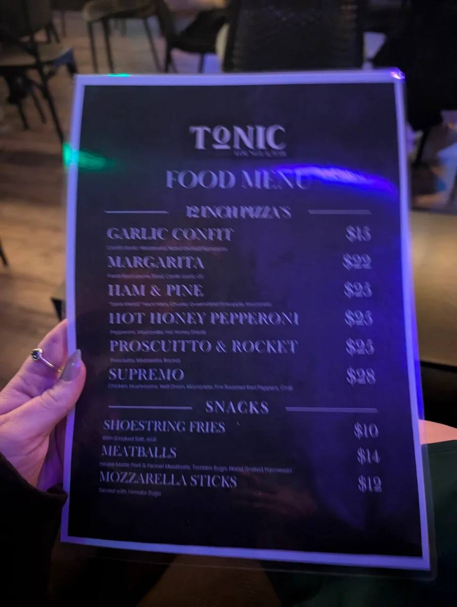 Menu, Tonic Lounge & Bar