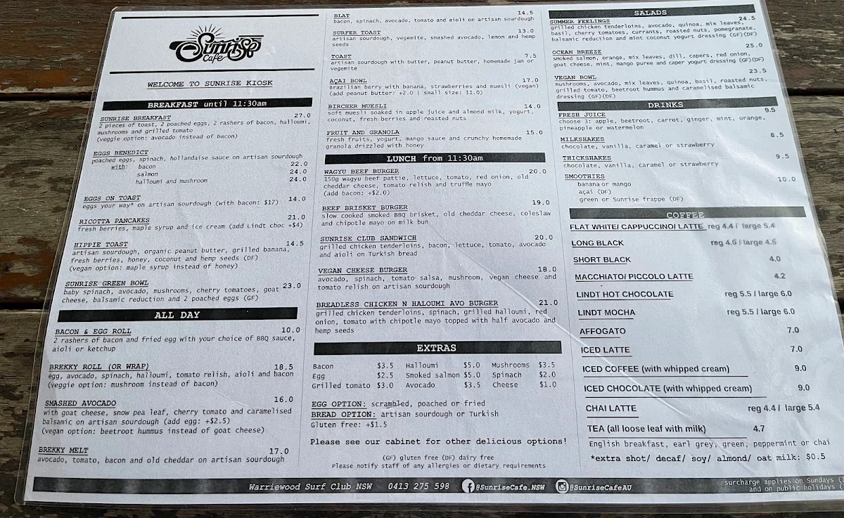 Menu, Sunrise Kiosk