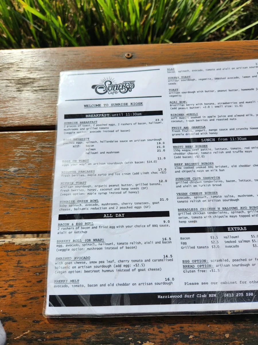 Menu, Sunrise Kiosk