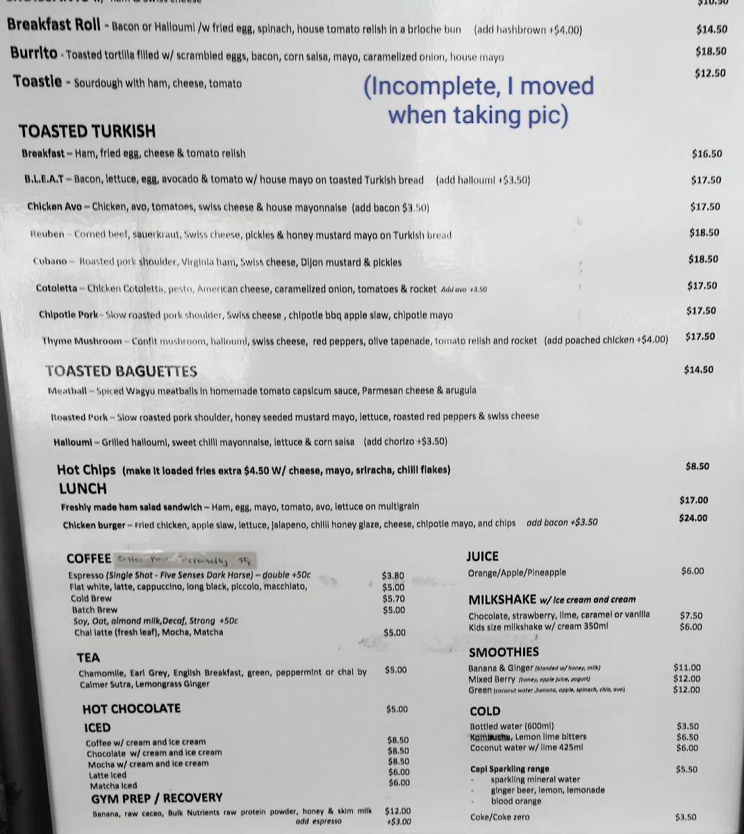 Menu, Pillar Of Pepper cafe