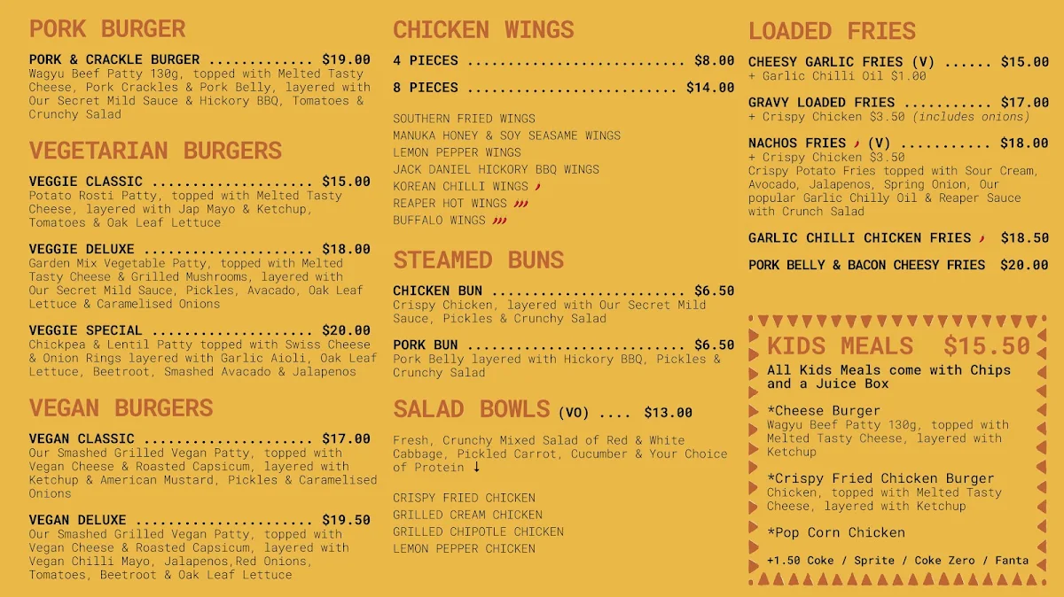 Menu, Burger Playa Grices Rd