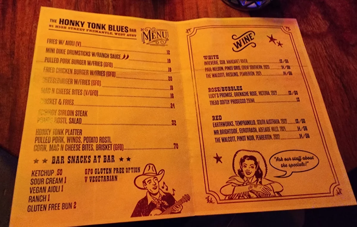 Menu, Honky Tonk Blues