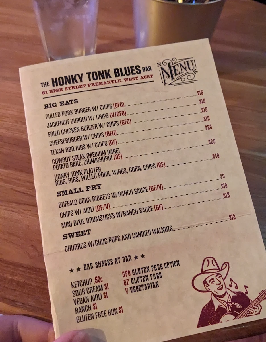 Menu, Honky Tonk Blues