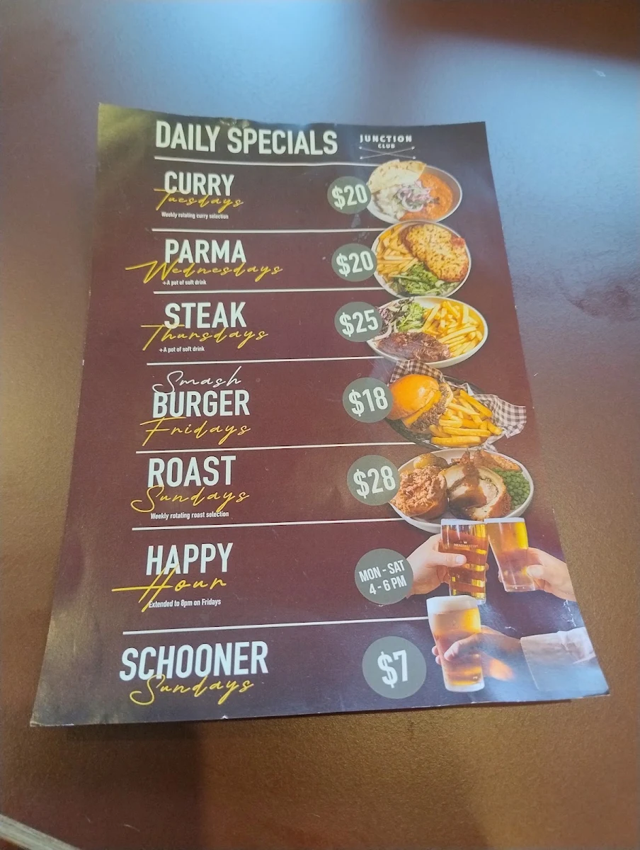 Menu, Junction Club