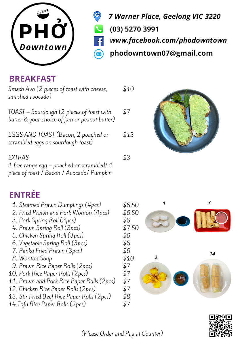Menu, Pho Downtown