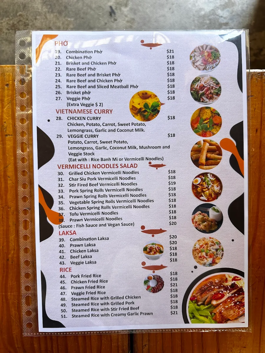 Menu, Pho Downtown