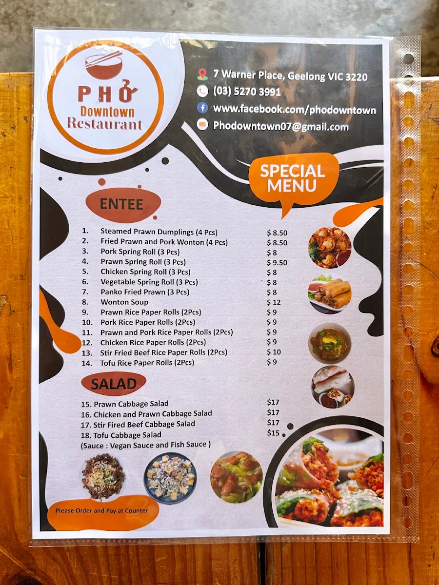 Menu, Pho Downtown