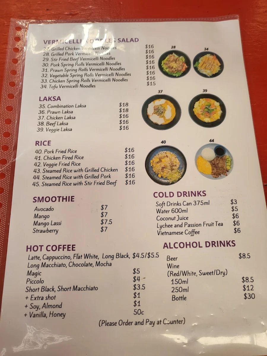 Menu, Pho Downtown