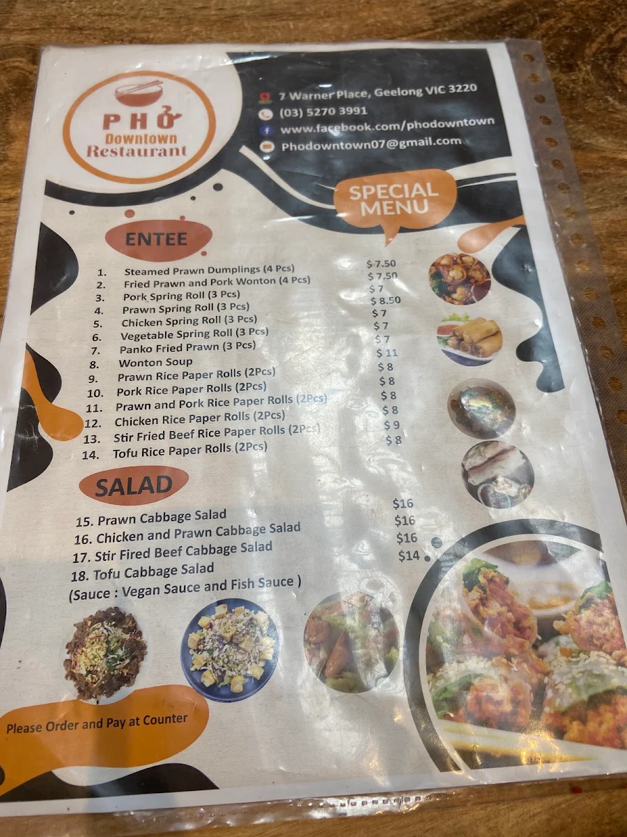 Menu, Pho Downtown