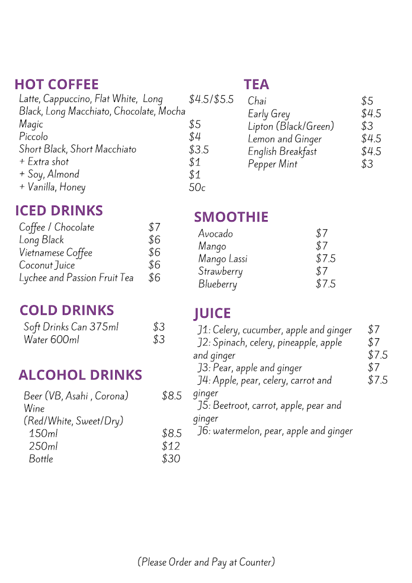 Menu, Pho Downtown