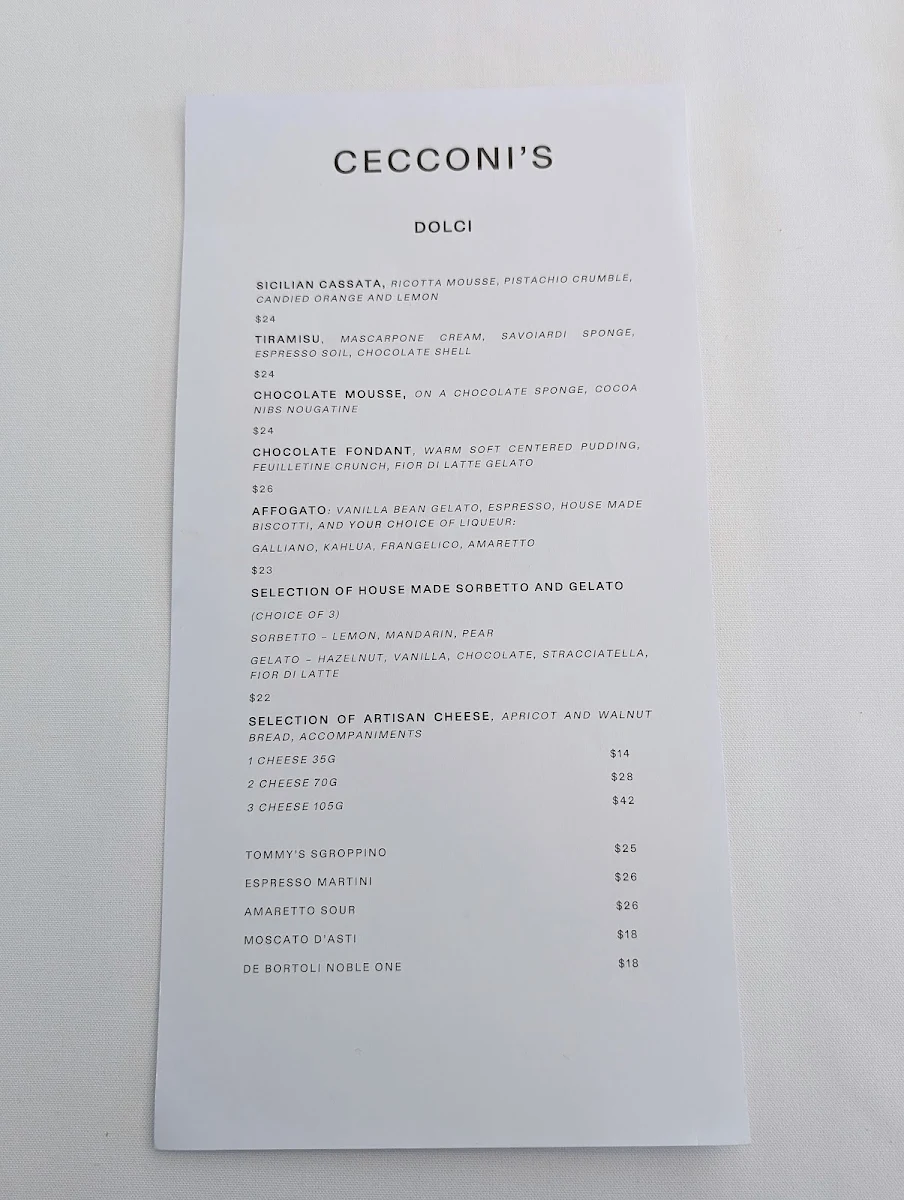 Menu, Cecconi’s Toorak
