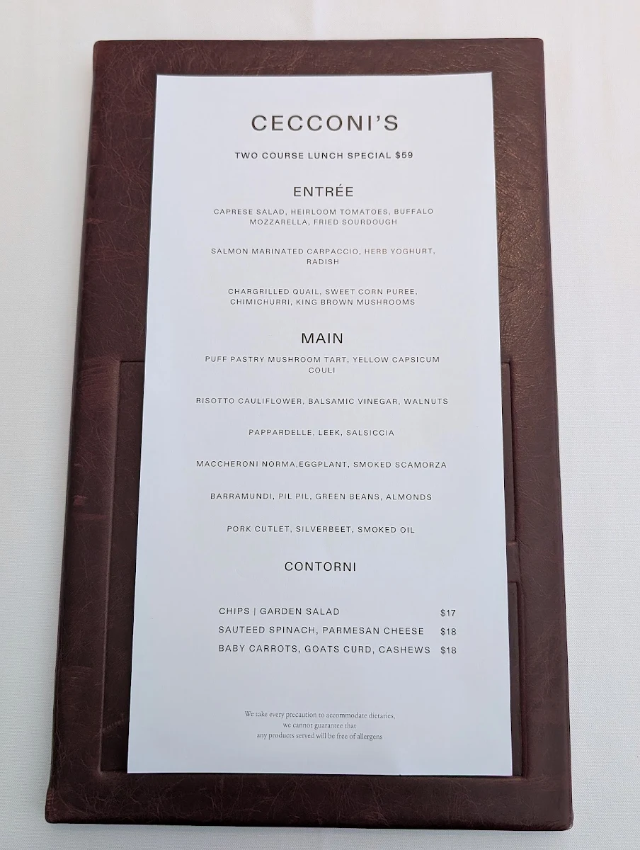 Menu, Cecconi’s Toorak