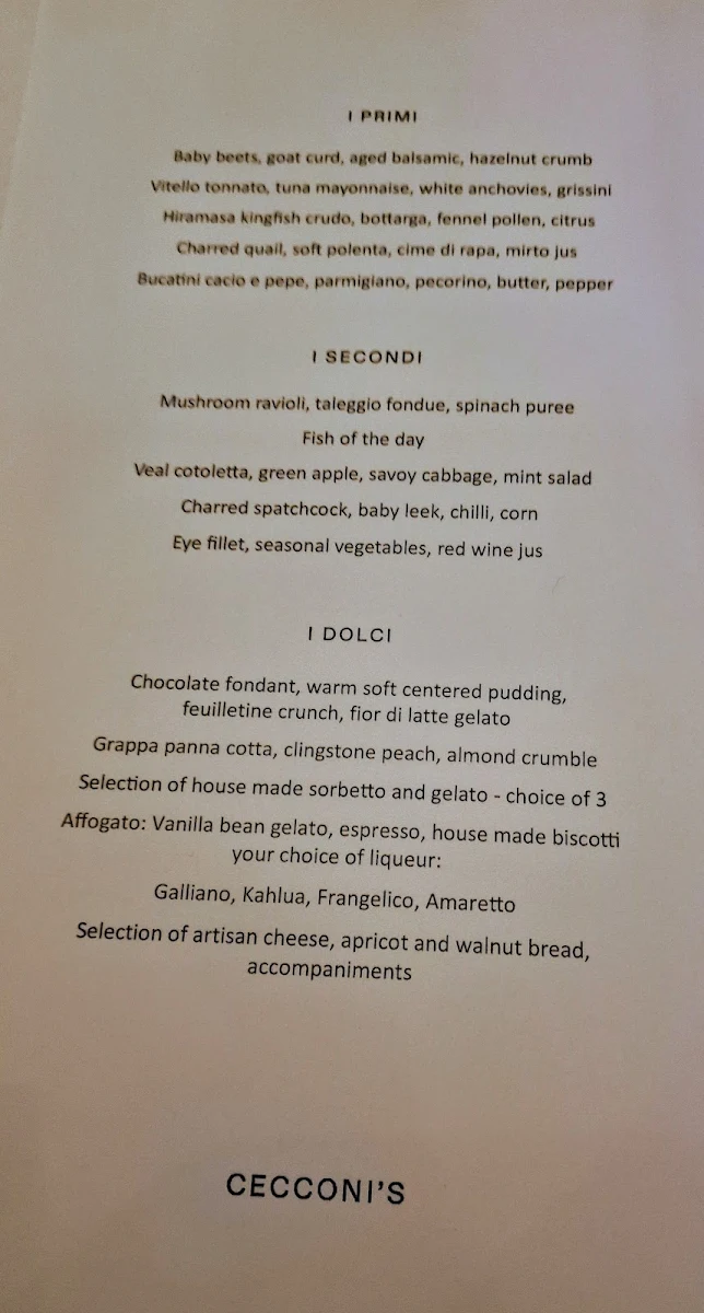 Menu, Cecconi’s Toorak