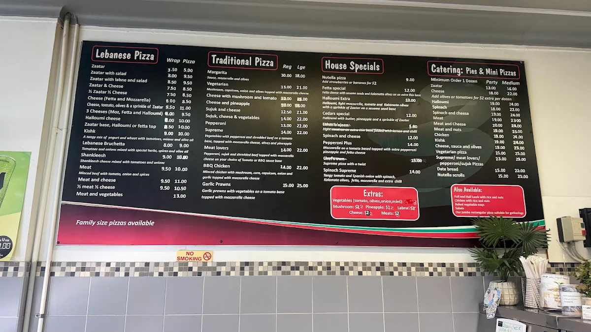 Menu, Cedars Pizza & Bakery