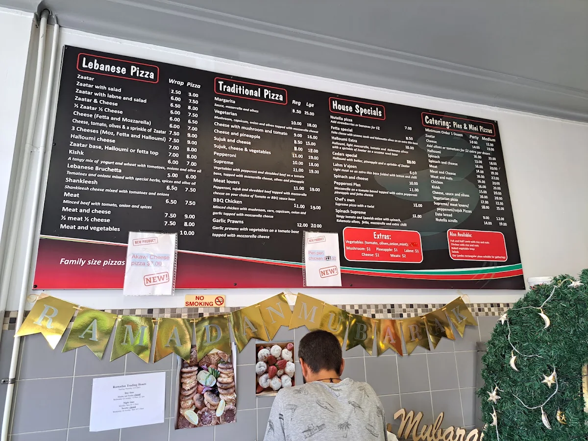 Menu, Cedars Pizza & Bakery