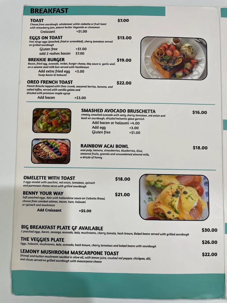 Menu, Cafe L'amore
