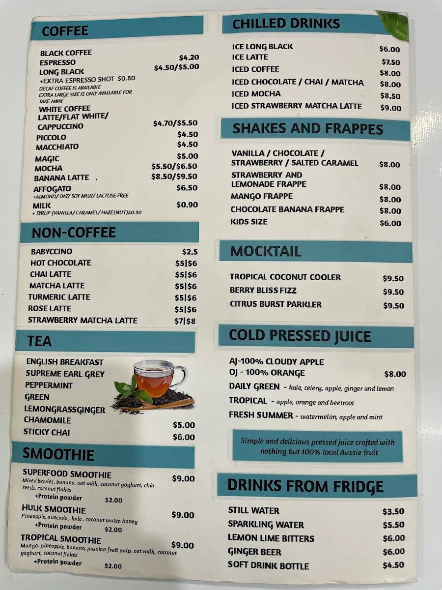 Menu, Cafe L'amore