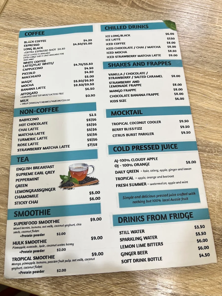 Menu, Cafe L'amore