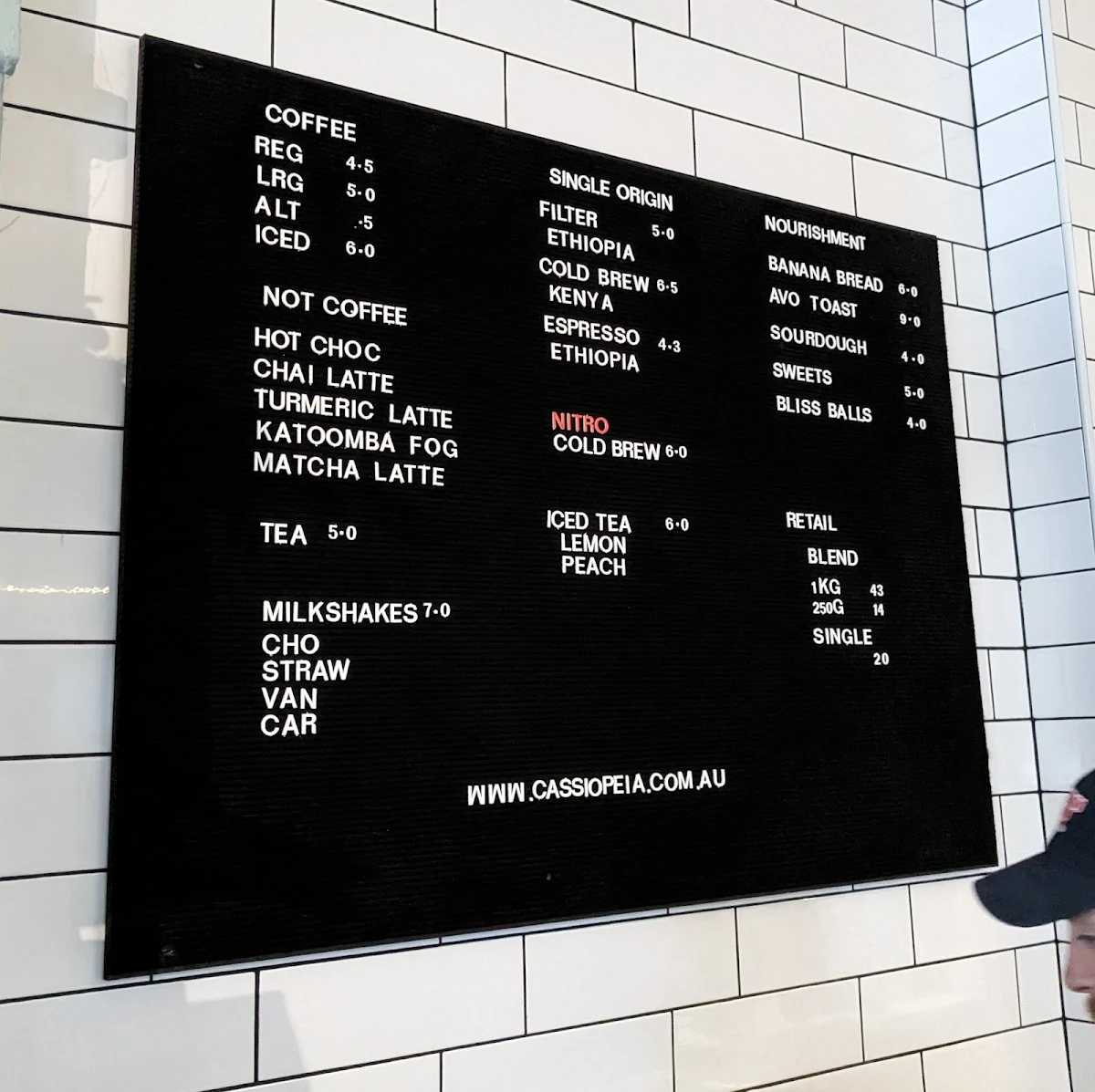 Menu, Cassiopeia Coffee Katoomba