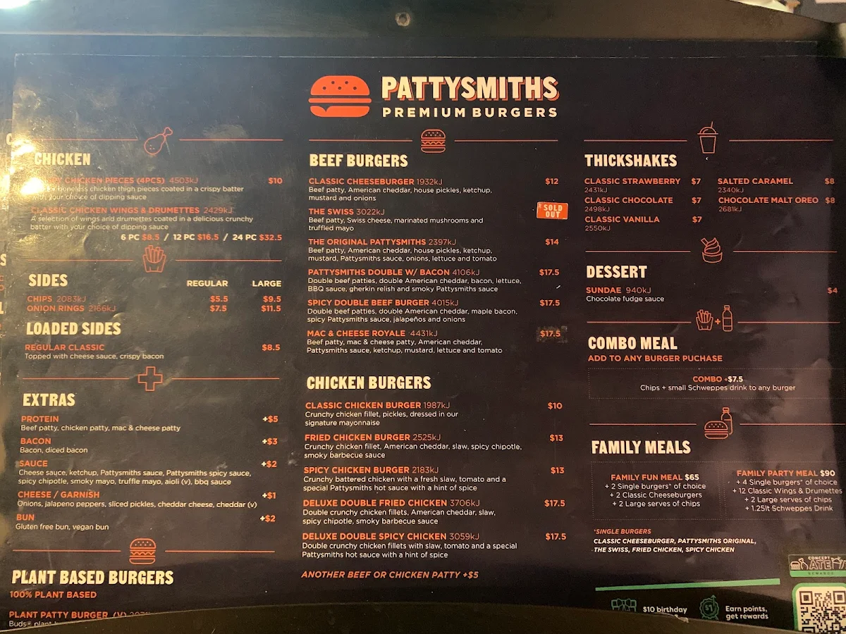 Menu, Pattysmiths Southern River