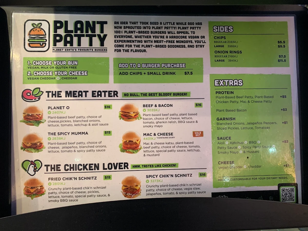 Menu, Pattysmiths Southern River