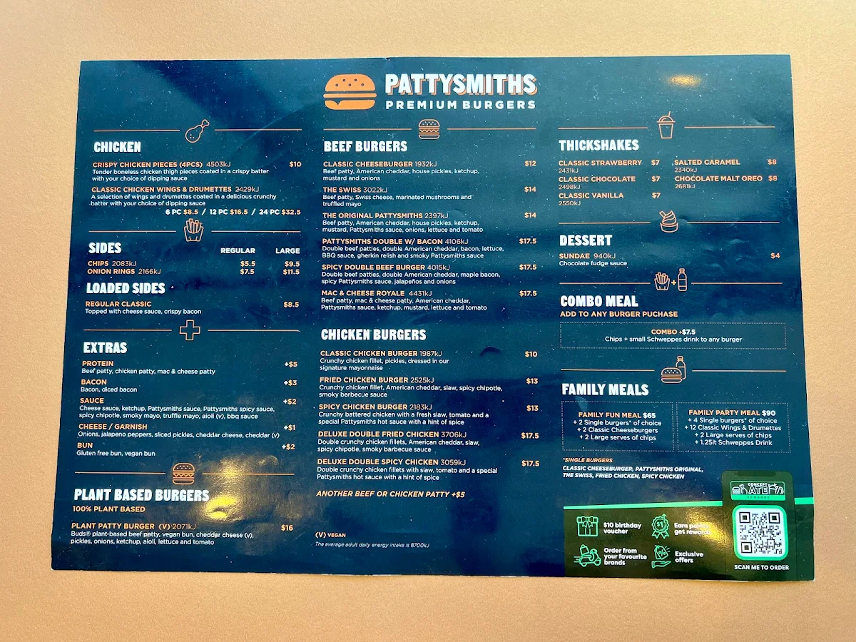 Menu, Pattysmiths Southern River