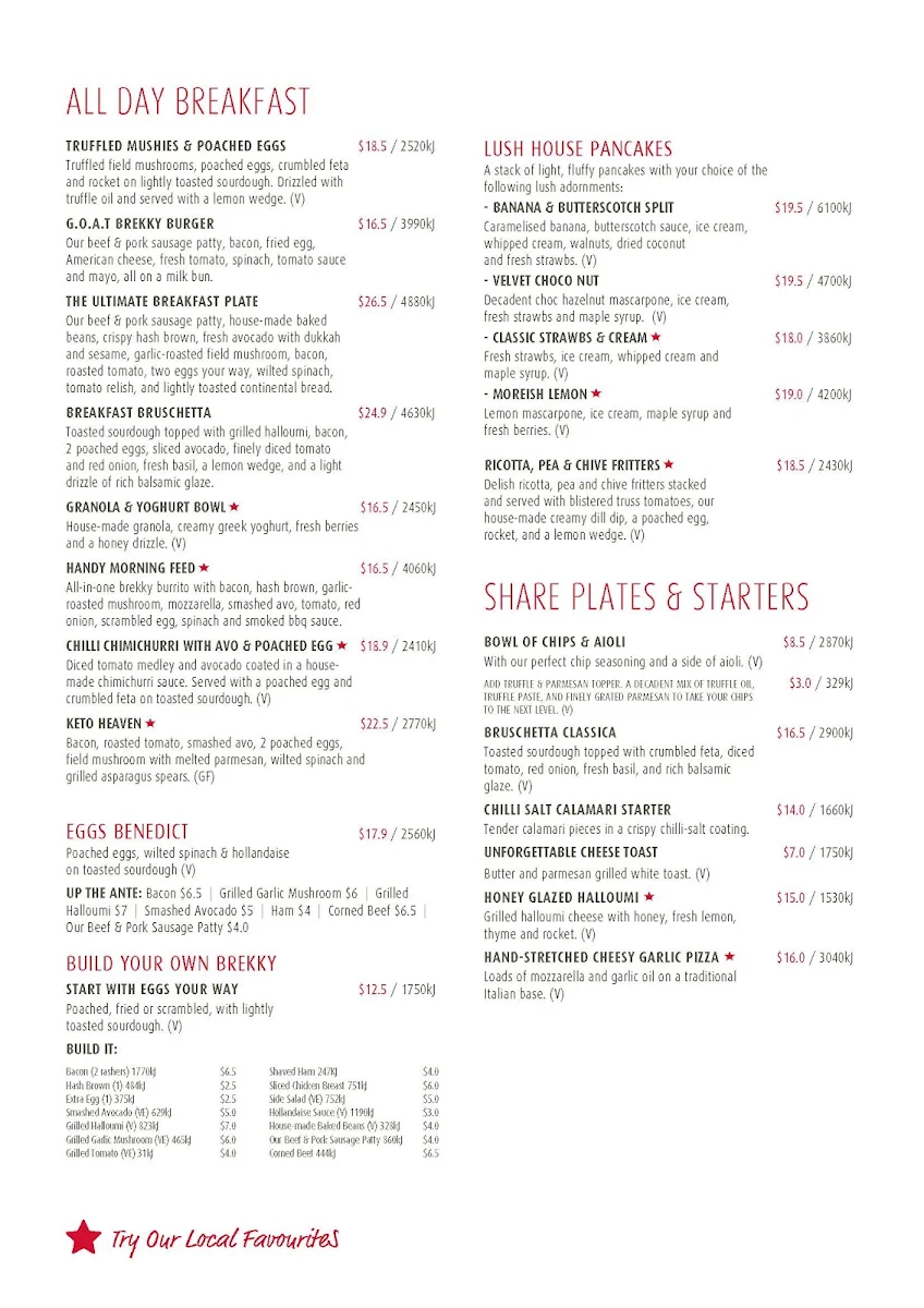 Menu, Stellarossa Bernoth Centre