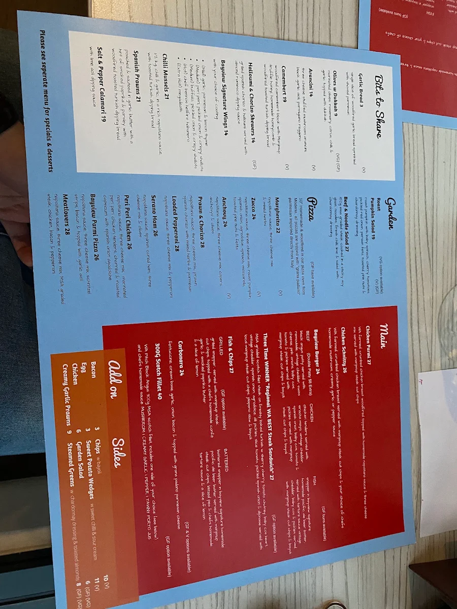 Menu, The Bayview Bar