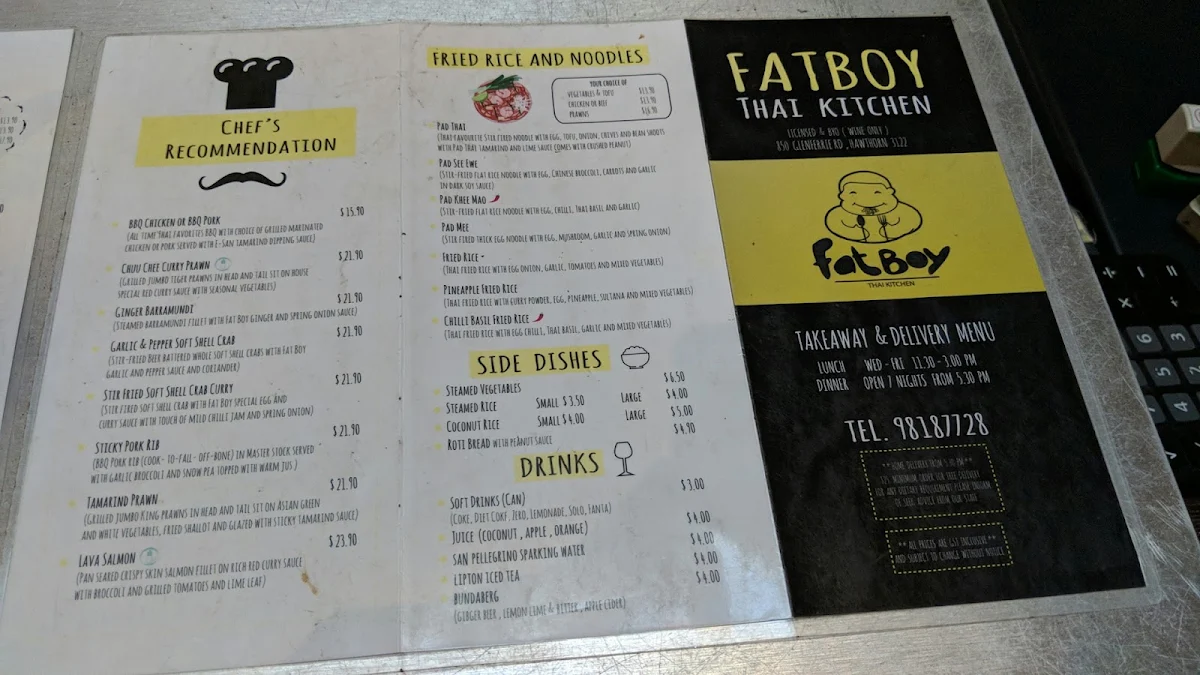 Menu, FatBoy Thai Kitchen