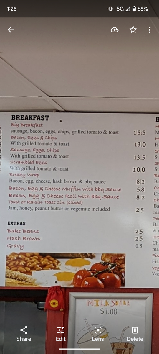 Menu, Willy's Carvery Cafe